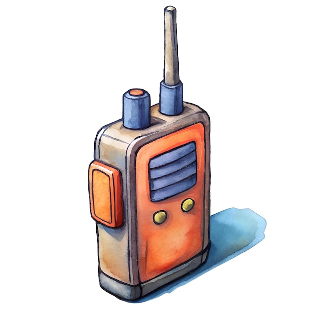 Hand painted watercolor illustration of a vintage walkie talkie