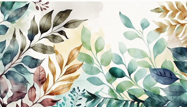 Hand painted watercolor leaves background Generative AI