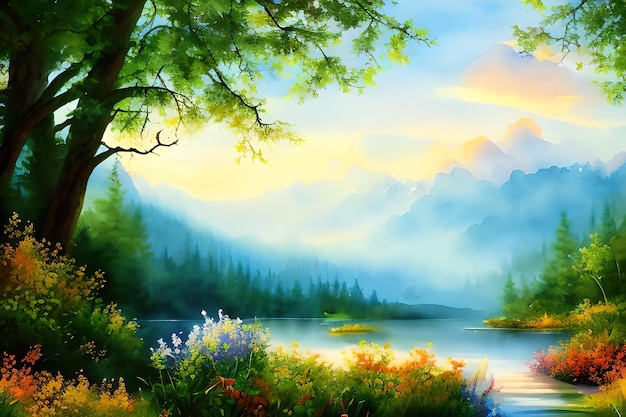 Hand painted watercolor nature background