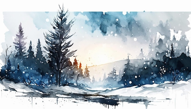 Hand painted watercolor winter background Generative AI