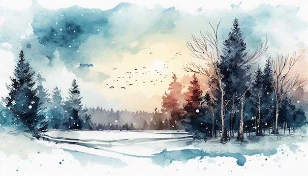 Hand painted watercolor winter background Generative AI