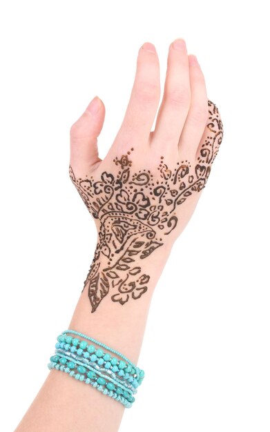 Hand painted with henna isolated on white