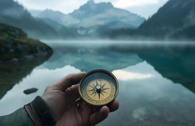 Photo hand of person holding compass