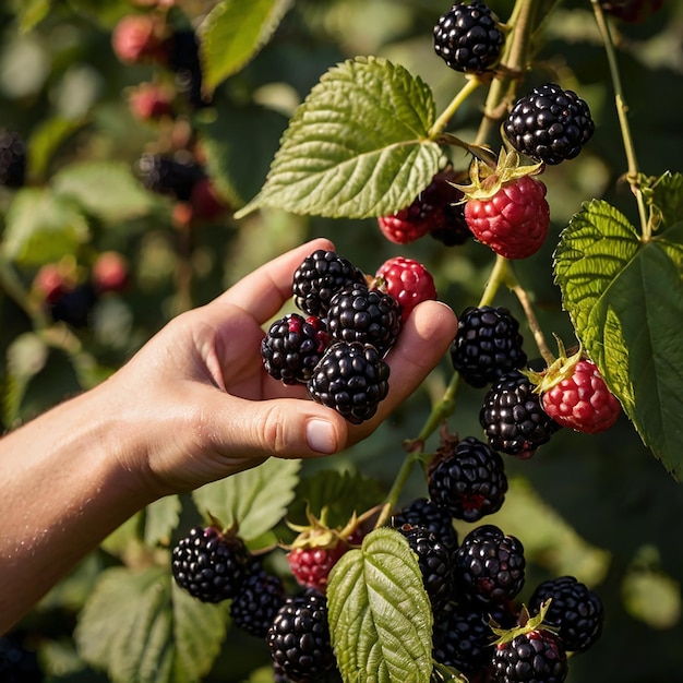 Hand Picking Blackberry Fruit