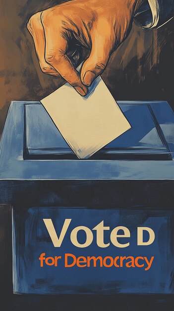 Photo hand placing a ballot in a blue voting box civic engagement illustration