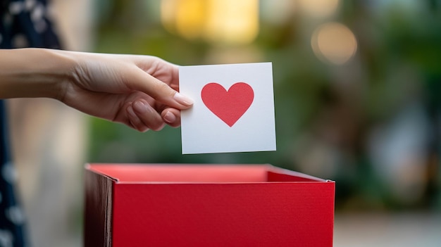 Photo a hand placing a heartfelt note in a donation box on giving tuesday to support local charities