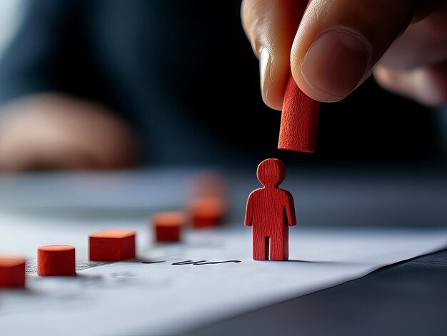 Photo a hand placing a red figure on a chart symbolizing decisionmaking and progress in business and management contexts