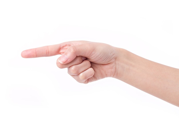 Hand pointing on isolated white background