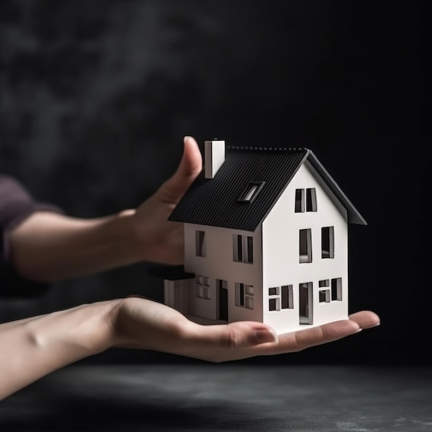 Hand presenting model house for home loan campaign