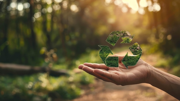 A hand presents a recycling symbol initiatives and environmental care AI generative