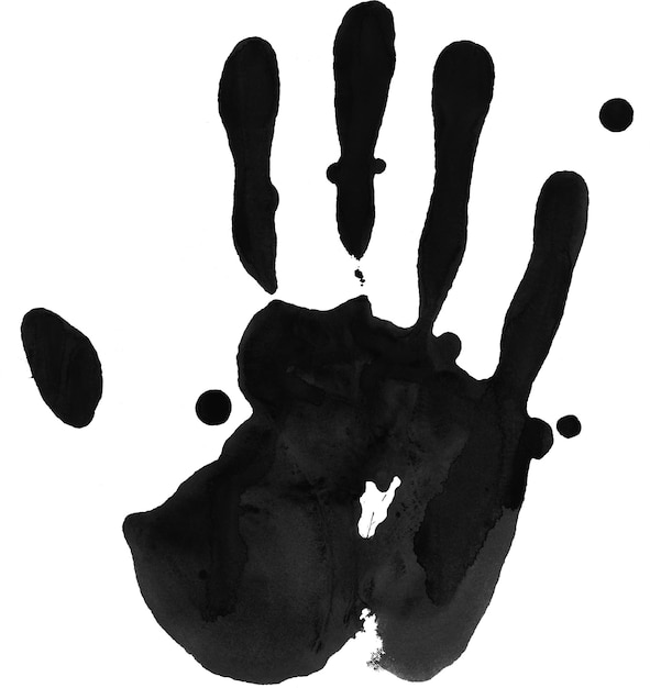 A hand print with black ink on it