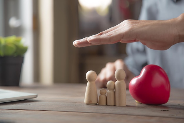 Hand protect family wooden doll for insurance