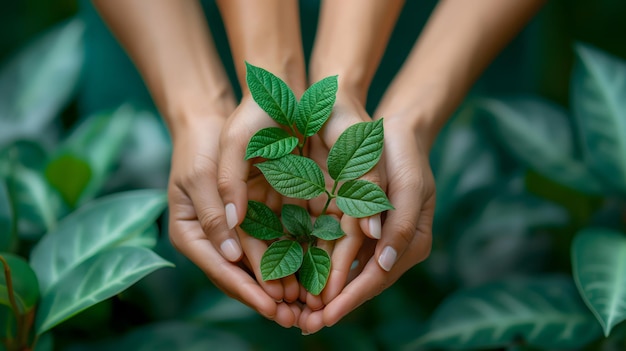 Photo hand protection tree in garden concept save earth