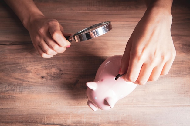 Hand putting coin to piggy bank