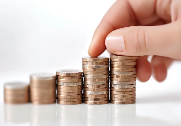 The hand of a real estate agent placing a stack of coins on a house model