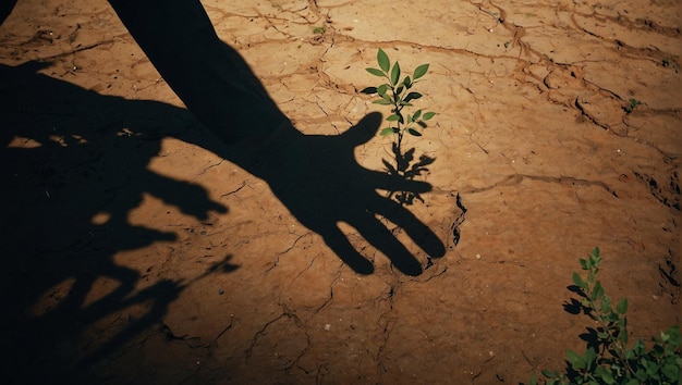 Hand Shadow Over Barren Land