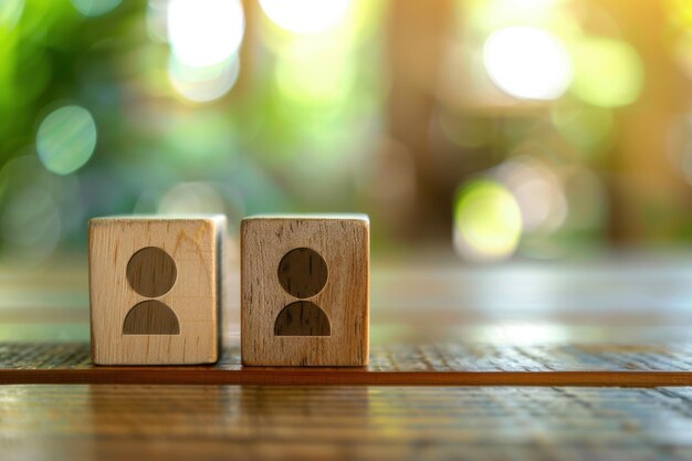 Photo hand stacking wooden blocks with icons representing teamwork leadership and business strategy symbolizing organizational development and success