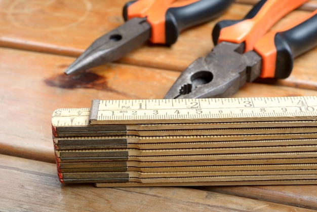 Hand Tools  Pliers and Wooden Meter