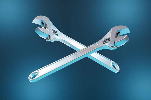 Hand tools for repair wrenches on a turquoise background 3D render