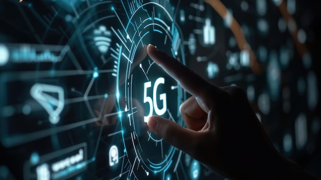 hand touching the screen 5G Network Internet