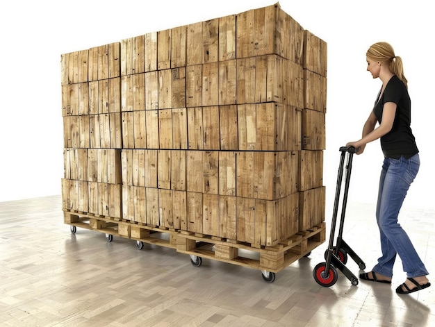 Photo hand truck with a big cargo box on a pallet isolated on a white background this versatile equipment