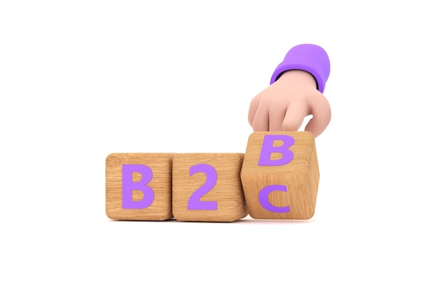 Hand turns a dice and changes the expression B2B to B2C