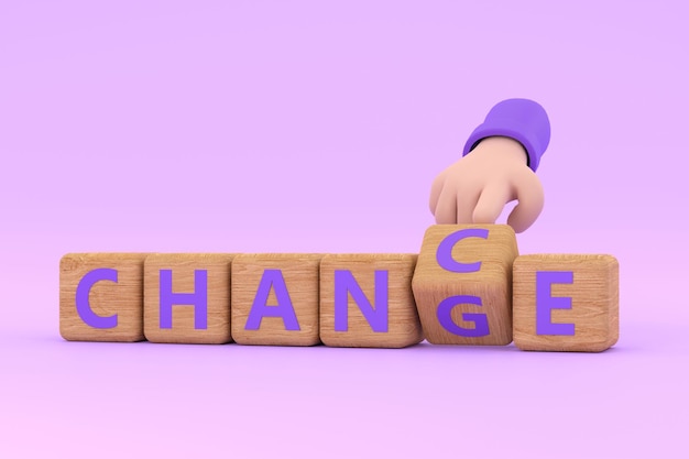 Hand turns dice and changes the word chance to change