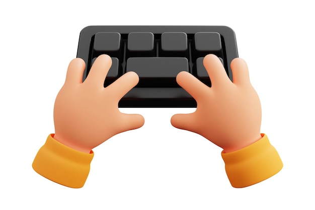 The hand typing a keyboard 3d illustration