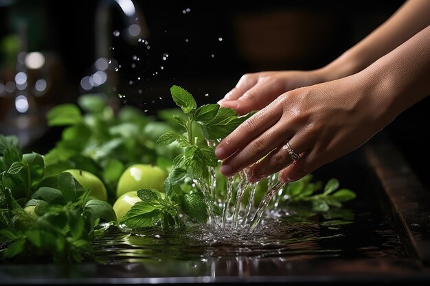 hand washing organic fruits and vegetables water splash professional advertising food photography