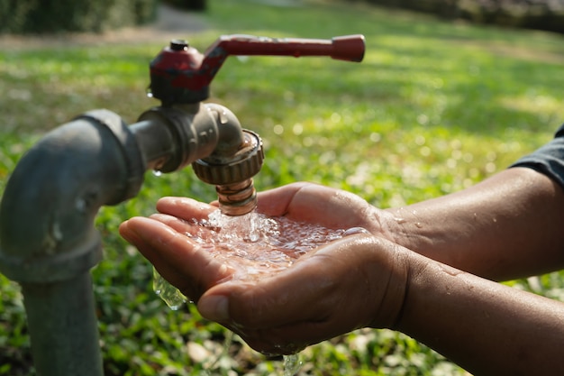 Hand water from the tap to drink.