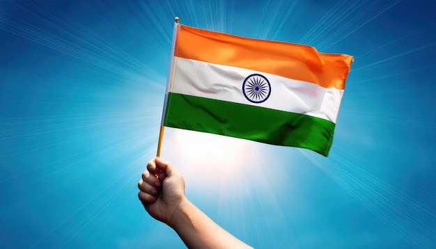 Hand Waving the National Flag of India Symbol of Patriotism