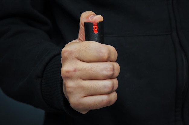 Hand with bottle of pepper spray