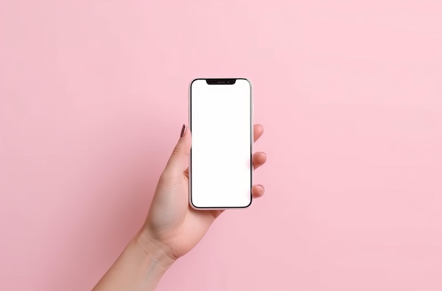 Hand with empty mockup phone on vivid background Illustration AI GenerativexA