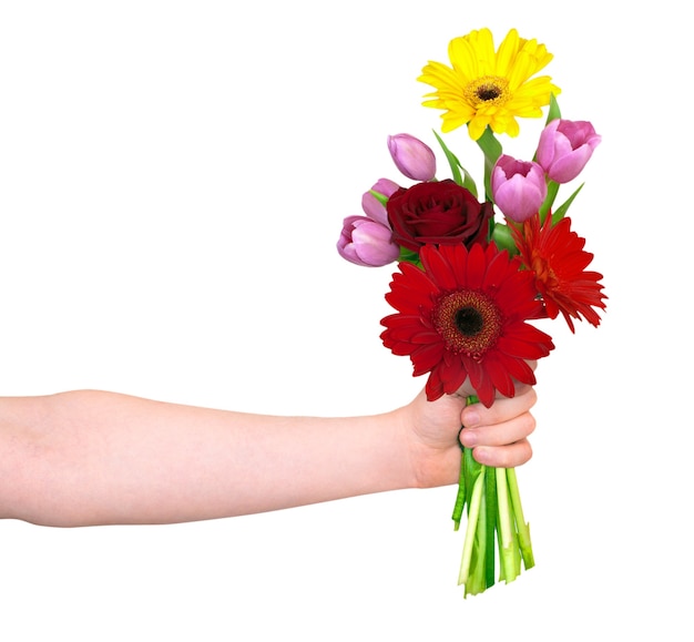 Hand with  a flowers isolated on white