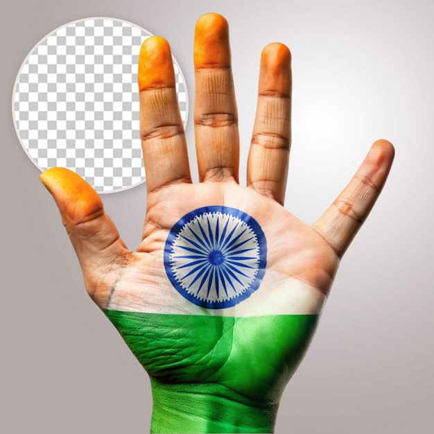 hand with painting INDIA flag colors isolated on transparent background