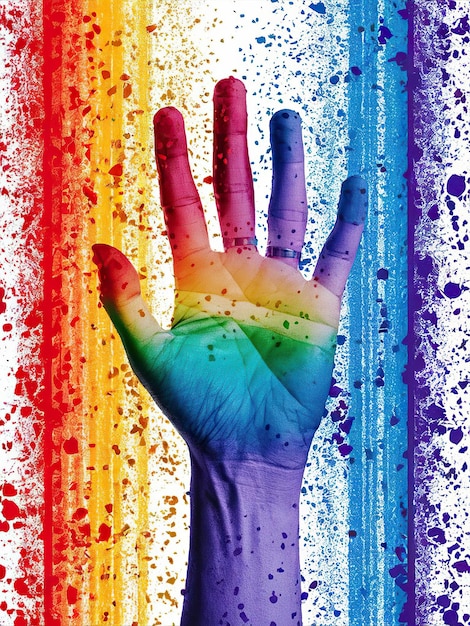 Photo a hand with a rainbow colored hand that says rainbow on it