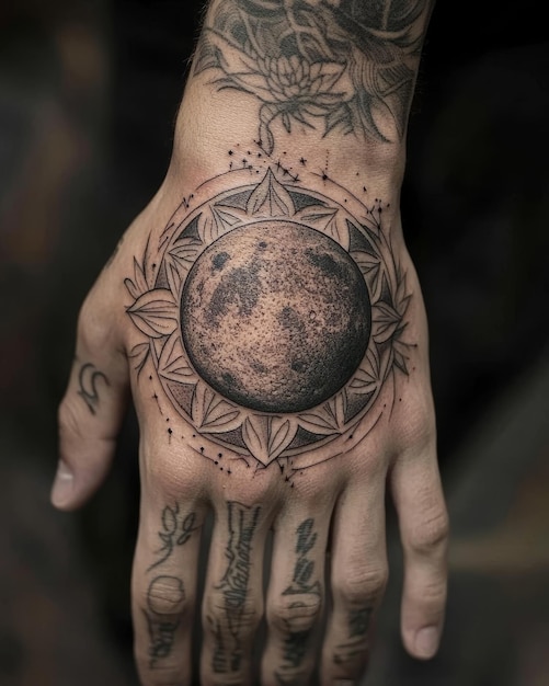 Photo a hand with a tattoo of a moon and a moon