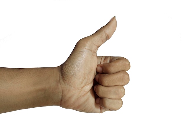 Hand with thumb up like symbol validation white isolated background images