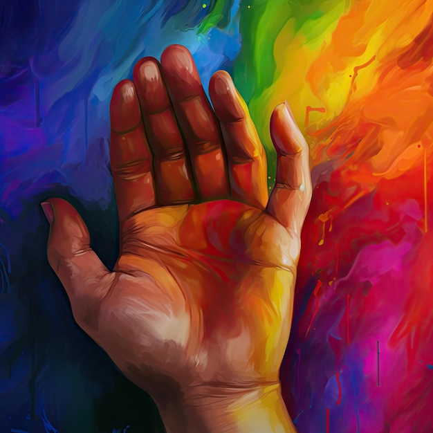 A hand with the word rainbow on it