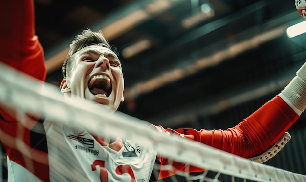 Photo handball player celebrating a goal joyous and triumphant