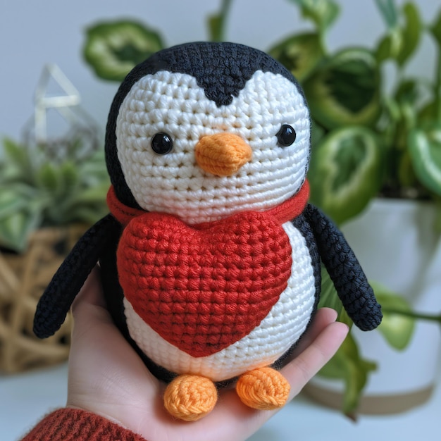 Handcrafted Amigurumi Penguin Charming Crochet Toy with Heart