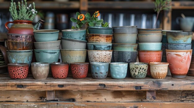 Handcrafted Ceramic Bowls Displayed in a Rustic Setting