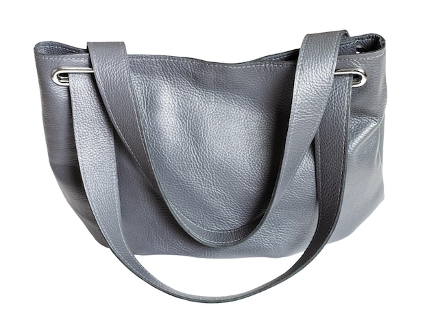 Handcrafted gray leather soft handbag isolated