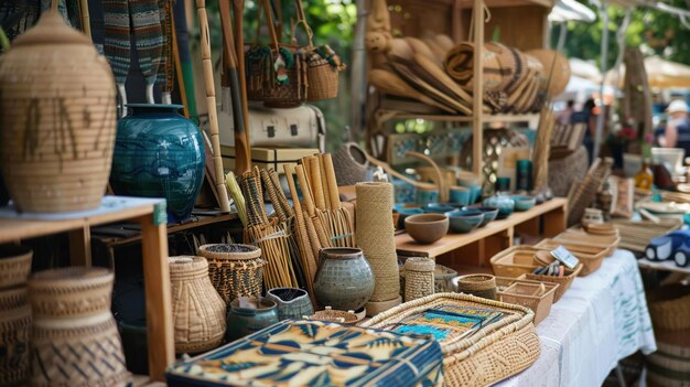 Photo handcrafted items from recycled materials at a local market