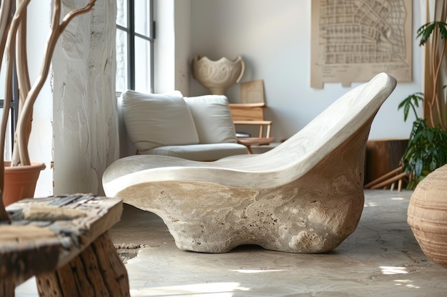 Handcrafted organic furniture soft focus artisanal vibe natural materials earthy aesthetics advertise photo