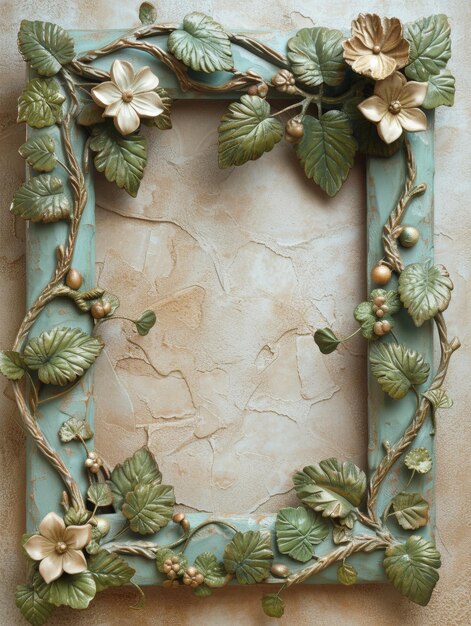 Photo a handcrafted photo frame featuring hearts and wildflowers finished in a palette of serene pastel colors