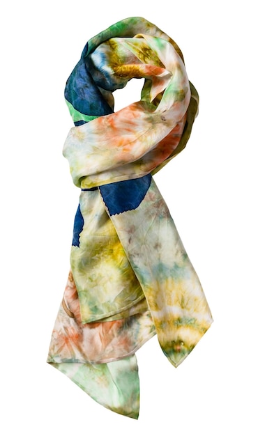 Handcrafted silk scarf colored in Tiedye batik