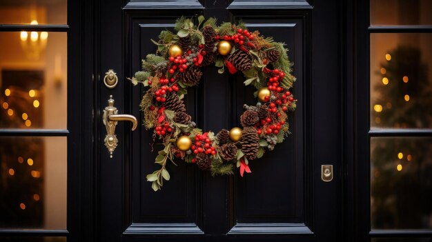 handcrafted wreath hanging on a front door