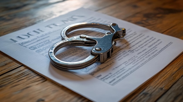 Photo handcuffs on a legal document