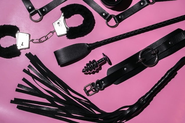 Handcuffs whip flogger for BDSM sex with submission and domination A set of adult intimate erotic sex toys